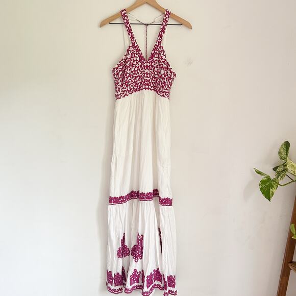 Anthropologie Manuela Embroidered Maxi Dress White Size 6
